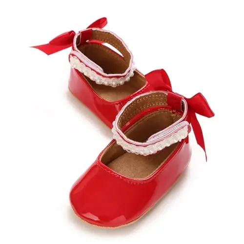 Baby Girls Mary Jane Flats Shoes with Non-Slip Soft Sole Toddler First Walkers Newborn Princess Dress Shoes - 4