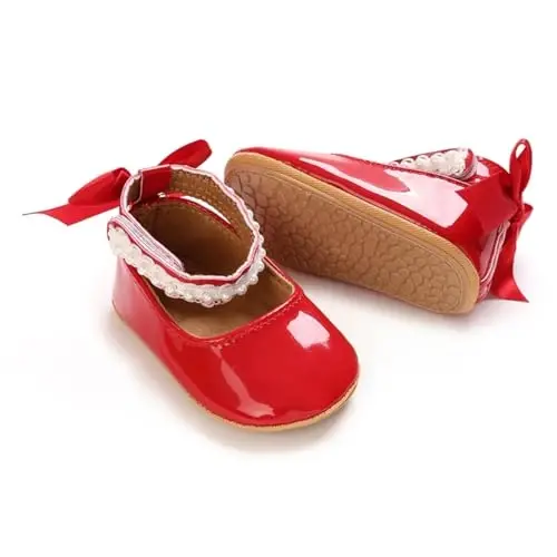 Baby Girls Mary Jane Flats Shoes with Non-Slip Soft Sole Toddler First Walkers Newborn Princess Dress Shoes - 5
