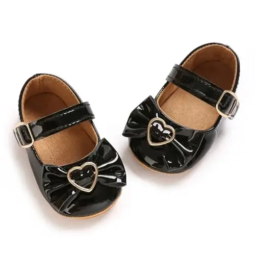Baby Girls Mary Jane Flats Shoes with Non-Slip Soft Sole Toddler First Walkers Newborn Princess Dress Shoes - 5