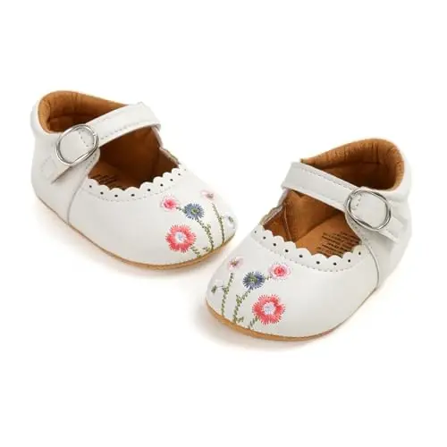 Baby Girls Mary Jane Flats Shoes with Non-Slip Soft Sole Toddler First Walkers Newborn Princess Dress Shoes - 5