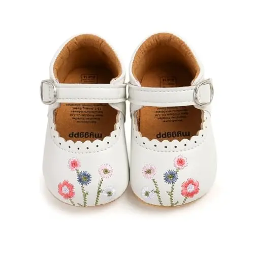 Baby Girls Mary Jane Flats Shoes with Non-Slip Soft Sole Toddler First Walkers Newborn Princess Dress Shoes - 6