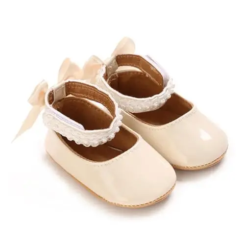 Baby Girls Mary Jane Flats Shoes with Non-Slip Soft Sole Toddler First Walkers Newborn Princess Dress Shoes - 1
