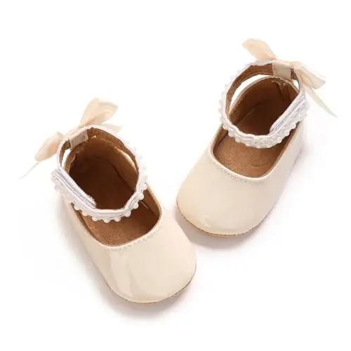 Baby Girls Mary Jane Flats Shoes with Non-Slip Soft Sole Toddler First Walkers Newborn Princess Dress Shoes - 5