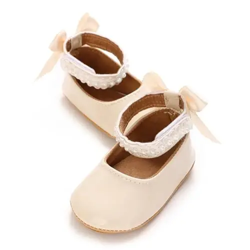 Baby Girls Mary Jane Flats Shoes with Non-Slip Soft Sole Toddler First Walkers Newborn Princess Dress Shoes - 6
