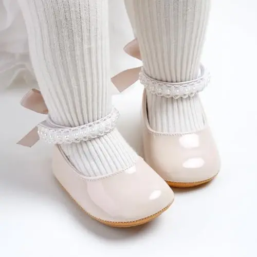 Baby Girls Mary Jane Flats Shoes with Non-Slip Soft Sole Toddler First Walkers Newborn Princess Dress Shoes - 2