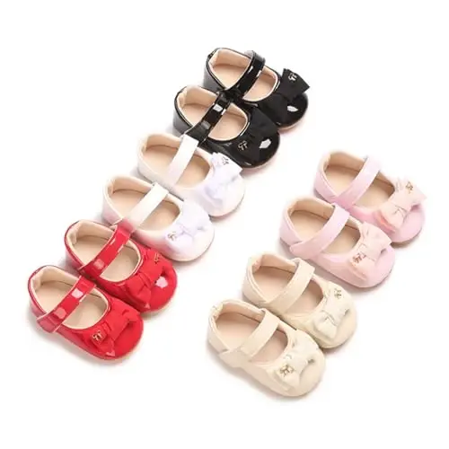 Baby Girls Mary Jane Flats Shoes with Non-Slip Soft Sole Toddler First Walkers Newborn Princess Dress Shoes - 3