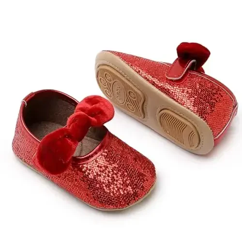 Baby Girls Mary Jane Flats Sirpanmaydigan rezina taglikli kamonli yosh bolalar malika ko'ylak poyafzallari - 2