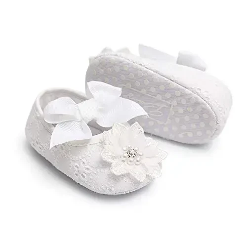 Baby Girls Mary Jane Flats with Bowknot Non Slip Soft Sole Newborn Infant Toddler First Walkers Crib Dress Shoes - 5