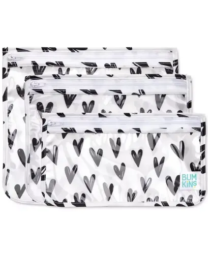 Baby Girls Printed Travel Water Resistant Bag, Pack of 3-Black Hearts 
