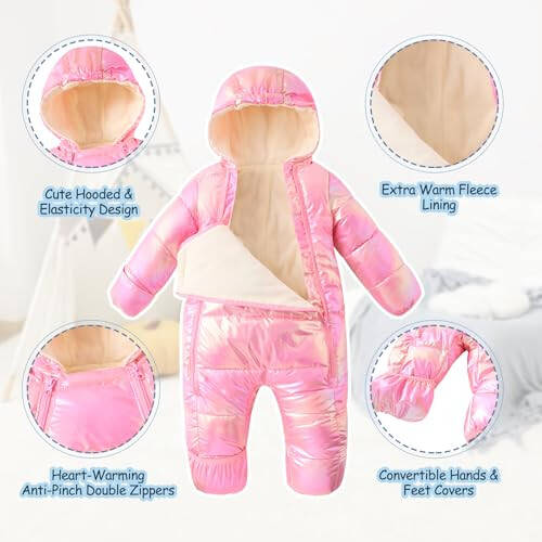 Baby Girls Snowsuit Infant Warm Hooded Jumpsuit Newborn Winter One-Piece Puffer Coat Toddler Clothes 3-24M - 5