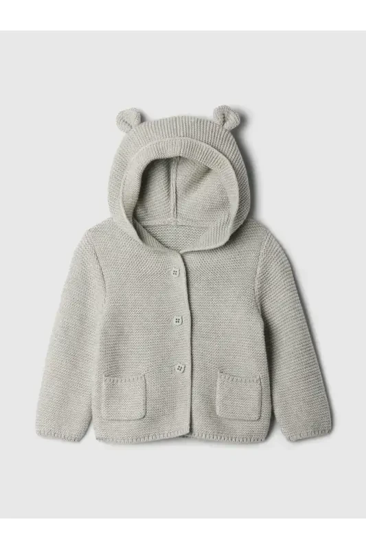 Baby Grey Brannan Bear Ear Appliqué Cardigan-Grey - 1