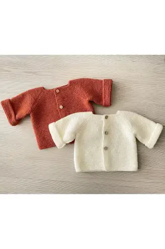 Baby Handmade Knit Cardigan-Ecru Basic Cardigan - 1