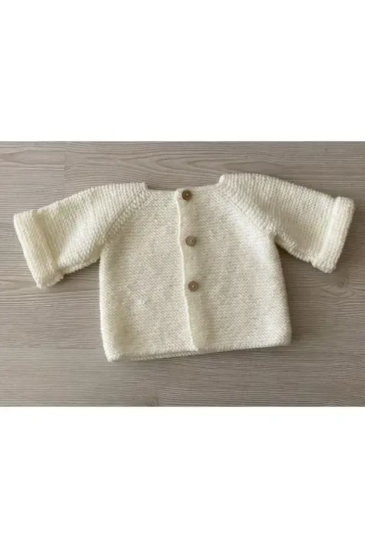 Baby Handmade Knit Cardigan-Ecru Basic Cardigan - 2