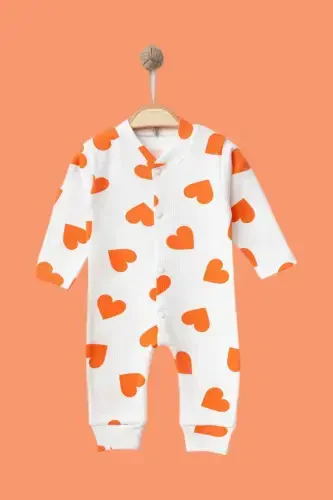 Baby Heart Print Ribbed Knit Snap Newborn Baby Romper 100% Cotton Elastic 1-3-6 Months-ORANGE HEART - 3