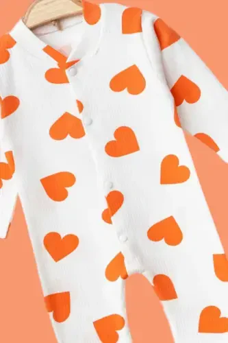Baby Heart Print Ribbed Knit Snap Newborn Baby Romper 100% Cotton Elastic 1-3-6 Months-ORANGE HEART - 5