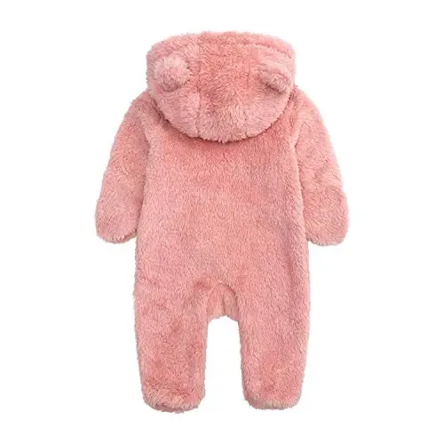 Baby Hooded Fleece Romper Long Sleeve Onesie Outwear Outfits 0-12M | Fall Winter Clothes,Halloween Outfits,Soft and Warm,Cute Bear Onesie,Baby Snowsuit - BABY (1)