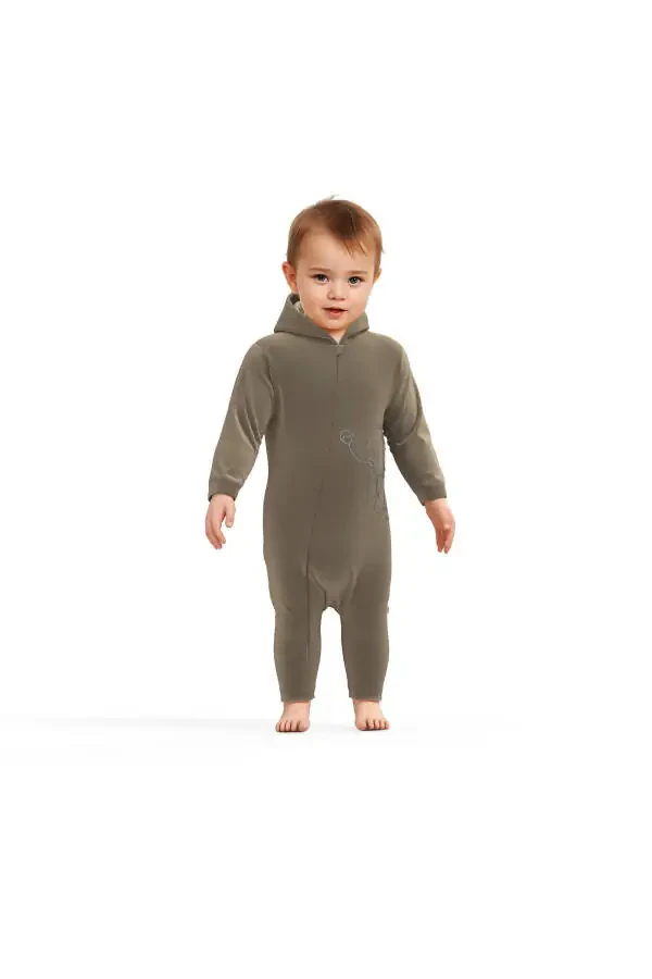 Baby Hooded Zip-Up Jumpsuit, 80% Organic Cotton & 20% Polyester, Baby & Newborn Collection - Csyk - 2