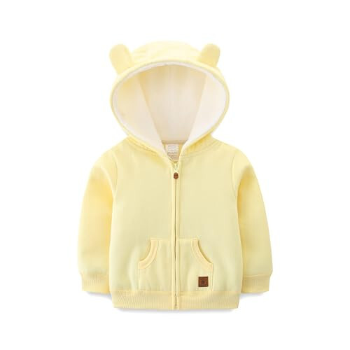 Baby Hoodie Sherpa Lined Zip up Light Fleece Jacket Solid Bear Coat Fall Winter 3-24 M - 1