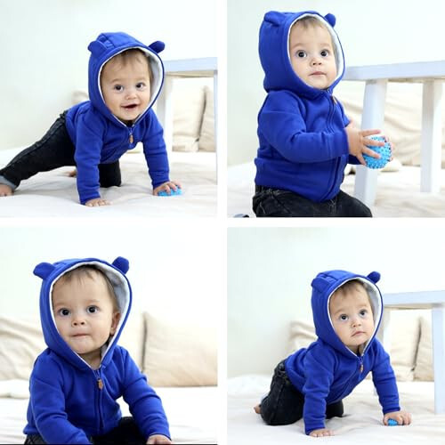 Baby Hoodie Sherpa Lined Zip up Light Fleece Jacket Solid Bear Coat Fall Winter 3-24 M - 5