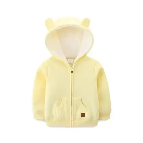 Baby Hoodie Sherpa Lined Zip up Light Fleece Jacket Solid Bear Coat Fall Winter 3-24 M - Baby