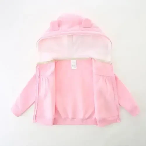 Baby Hoodie Sherpa Lined Zip up Light Fleece Jacket Solid Bear Coat Fall Winter 3-24 M - 2
