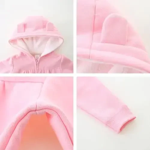 Baby Hoodie Sherpa Lined Zip up Light Fleece Jacket Solid Bear Coat Fall Winter 3-24 M - 3