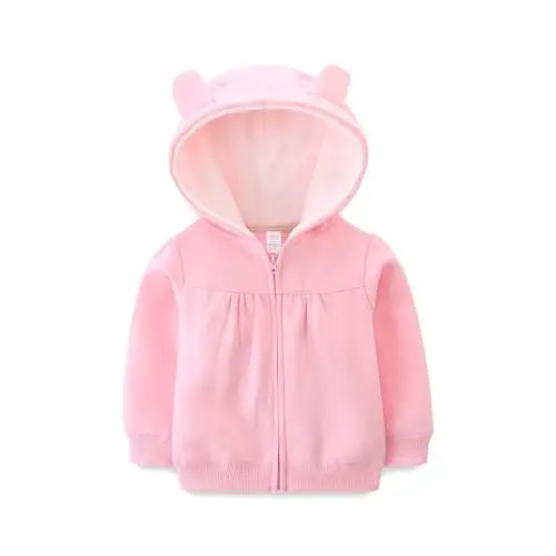 Baby Hoodie Sherpa Lined Zip up Light Fleece Jacket Solid Bear Coat Fall Winter 3-24 M 