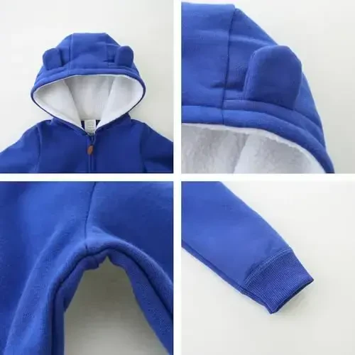 Baby Hoodie Sherpa Lined Zip up Light Fleece Jacket Solid Bear Coat Fall Winter 3-24 M - 3