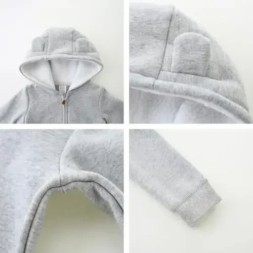 Baby Hoodie Sherpa Lined Zip up Light Fleece Jacket Solid Bear Coat Fall Winter 3-24 M - 3