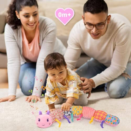 Baby Infant Musical Toy Soft Stuffed Animal Toy with Multi Textures,Rattle,Crinkle,Newborn Baby Toy for 0 3 6 9 12 Months Girls Boy Gift,Caterpillar，Pink - 6