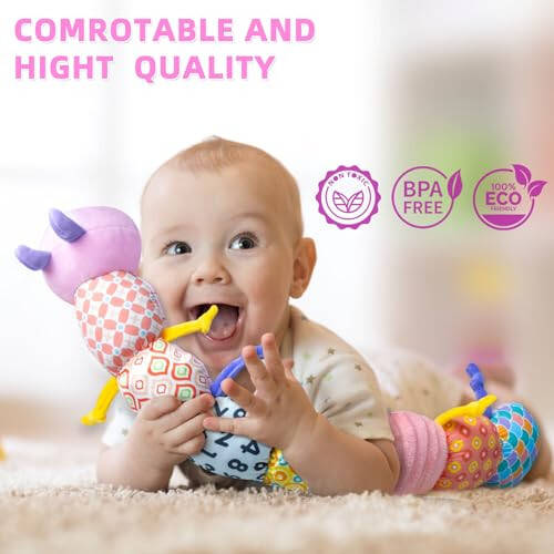 Baby Infant Musical Toy Soft Stuffed Animal Toy with Multi Textures,Rattle,Crinkle,Newborn Baby Toy for 0 3 6 9 12 Months Girls Boy Gift,Caterpillar，Pink - 5