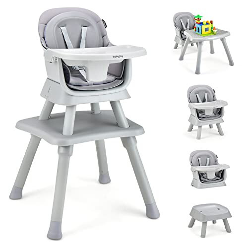 BABY JOY Baby High Chair, 8 in 1 Convertible Highchair for Babies & Toddlers | Booster Seat | Table and Chair Set | Building Block Table | Toddler Chair with Safety Harness, Removable Tray (Gray) - 7