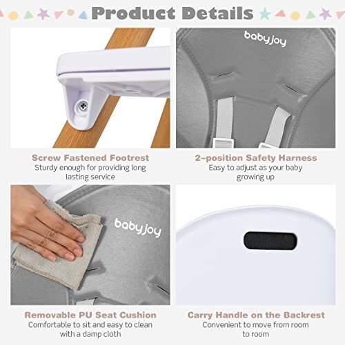 BABY JOY Convertible Baby High Chair, 3 in 1 Highchair w/Adjustable Legs, Dishwasher Safe Tray, Detachable PU Cushion, Footrest, 5-Point Harness for Babies Infants Toddlers (Gray) - 32