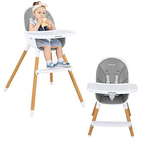 BABY JOY Convertible Baby High Chair, 3 in 1 Highchair w/Adjustable Legs, Dishwasher Safe Tray, Detachable PU Cushion, Footrest, 5-Point Harness for Babies Infants Toddlers (Gray) - 13