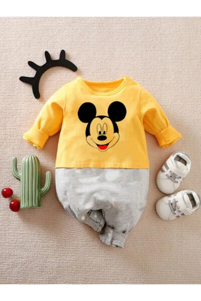 Baby Jumpsuit 100% Cotton Yellow-Gray Mickey - BEBEKPARE