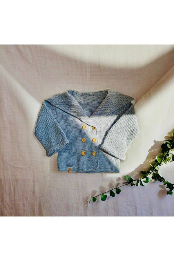 BABY KID GIRL BOY ECRU 100% COTTON HAND-KNITTED SWEATER SHAL COLLAR JACKET - 2