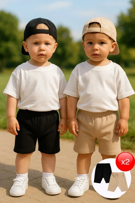 Baby Kids 2-Piece Set Cashmere Basic Biker Leggings Ribbed Short Summer Leggings 9 Months 3 Years - 1