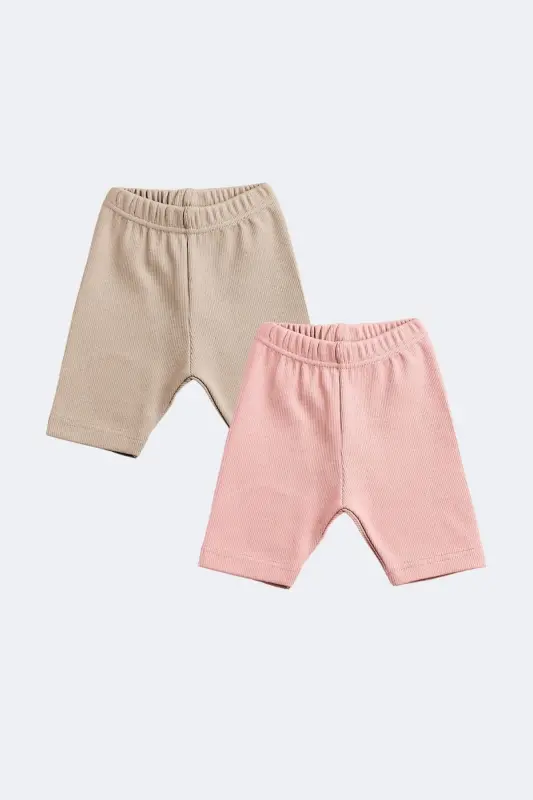 Baby Kids 2-Piece Set Tank Top Basic Biker Leggings Ribbed Short Summer Leggings 9 Months 3 Years-minkpowder - MINYTRENDY