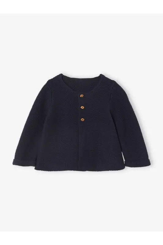 Baby & Kids Basic Knit Cardigan with Button Detail-Soft Black - BATTANI.CO