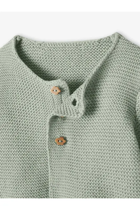 Baby & Kids Basic Knitted Cardigan with Button Detail-Soft Green - 3