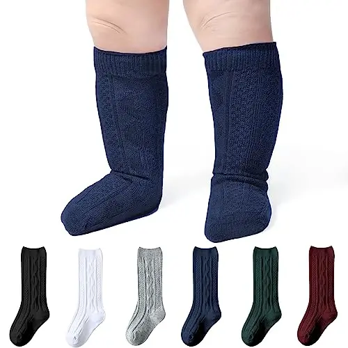 Baby Knee High Socks Girls Newborn Socks Boys Infant Tube Socks Cable Knit Knee High Stockings 0-3/3-6/6-12 Months 3/6 Pairs - 1