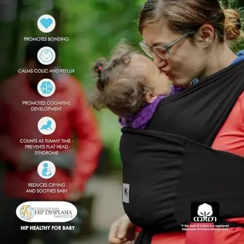 Baby K'tan Breeze Pre-Wrapped Baby Carrier & Wrap, Black, X-Small | Made to fit you & keep baby close. Use size guide. 100% cotton breathable mesh for airflow. No buckles or hardware. - 4