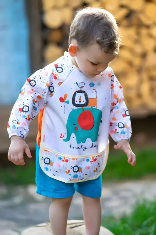 Baby Lion Print Waterproof Long-Sleeve Bib & Activity Apron - 2