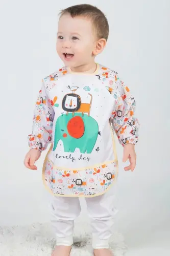 Baby Lion Print Waterproof Long-Sleeve Bib & Activity Apron - 3