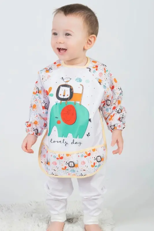Baby Lion Print Waterproof Long-Sleeve Bib & Activity Apron - 3
