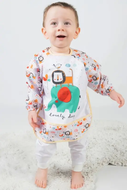 Baby Lion Print Waterproof Long-Sleeve Bib & Activity Apron - 5