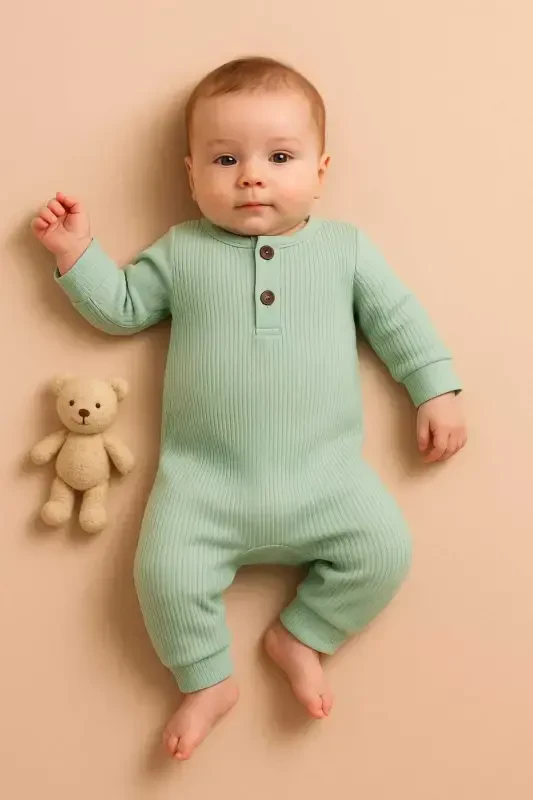 Baby Long Sleeve Fleece Buttoned Romper 100% Cotton - BEBEKPARE