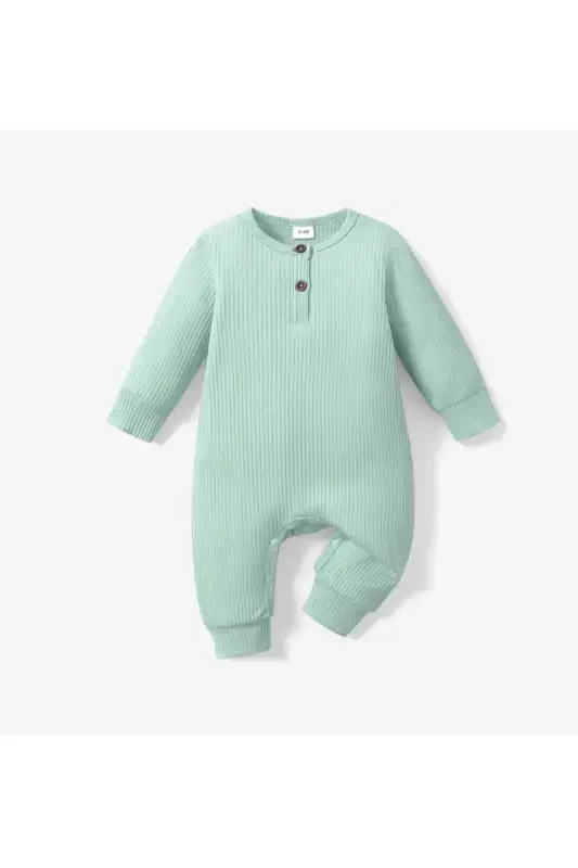 Baby Long Sleeve Fleece Buttoned Romper 100% Cotton - 2