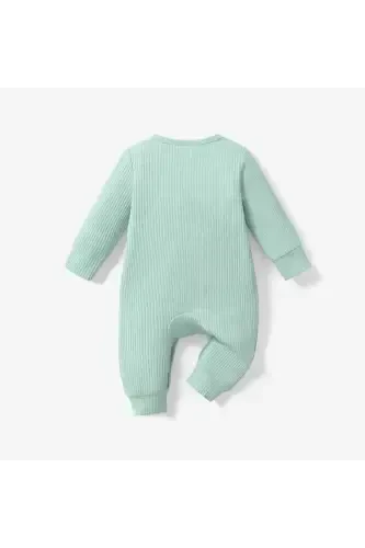 Baby Long Sleeve Fleece Buttoned Romper 100% Cotton - 3