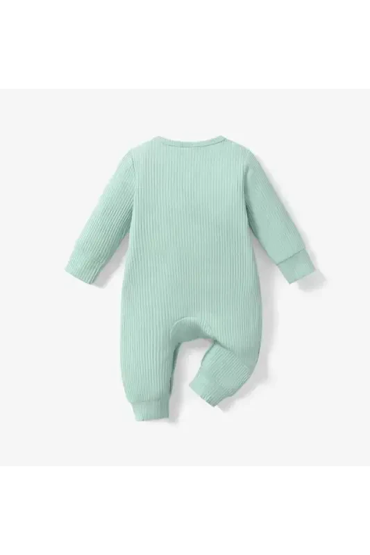 Baby Long Sleeve Fleece Buttoned Romper 100% Cotton - 3